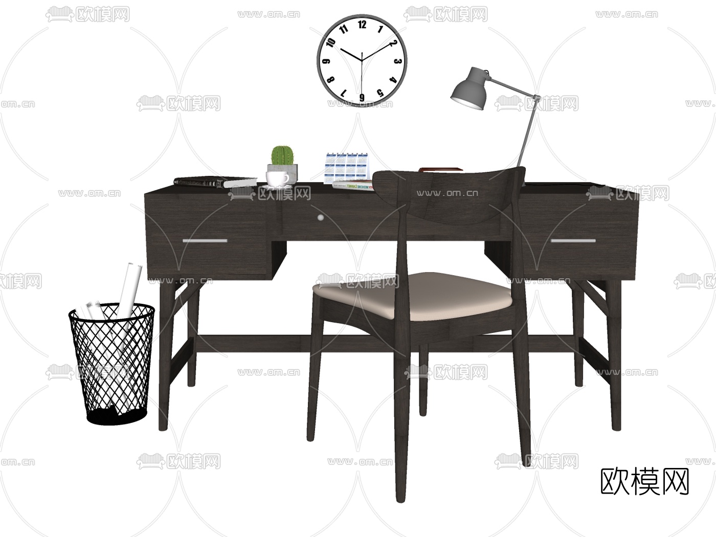 工业风书桌椅su模型下载（渲染图2）
