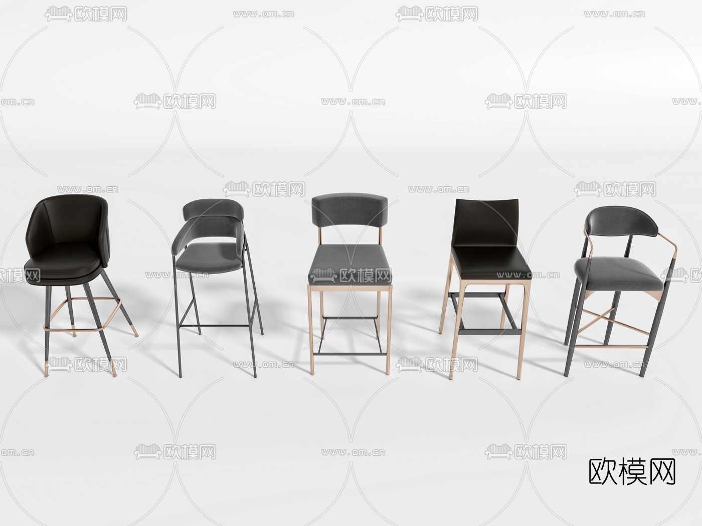 现代靠背吧台椅3d模型下载（渲染图3）