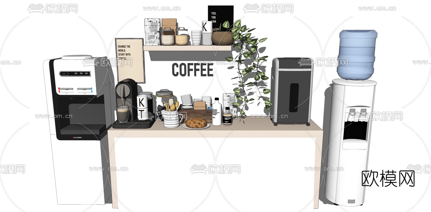 现代公司茶水间咖啡机饮水机su模型下载