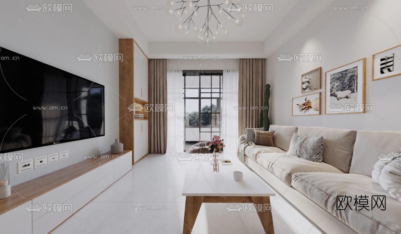 北欧客厅餐厅cr全景3d模型