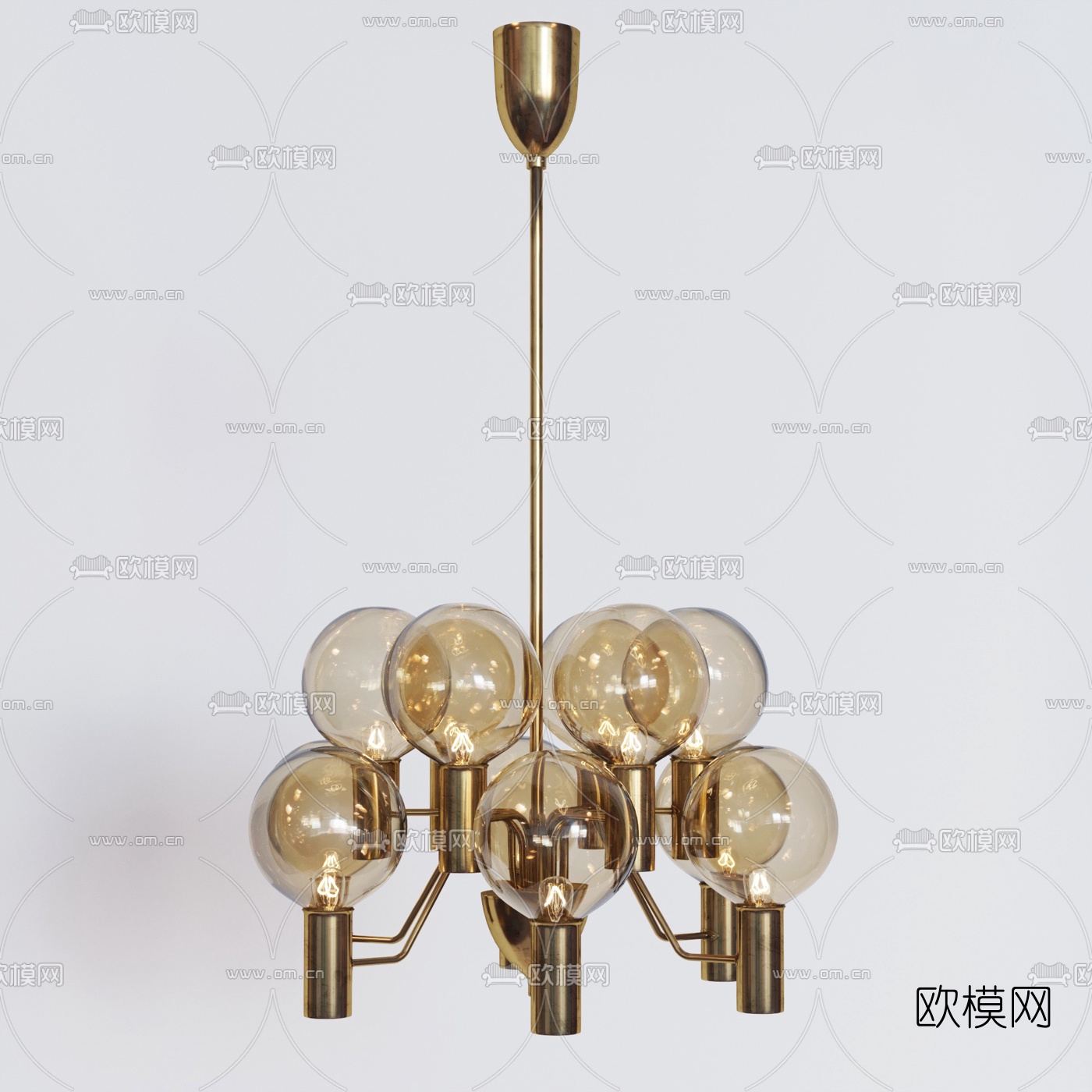 现代金属多头吊灯3d模型下载（渲染图1）