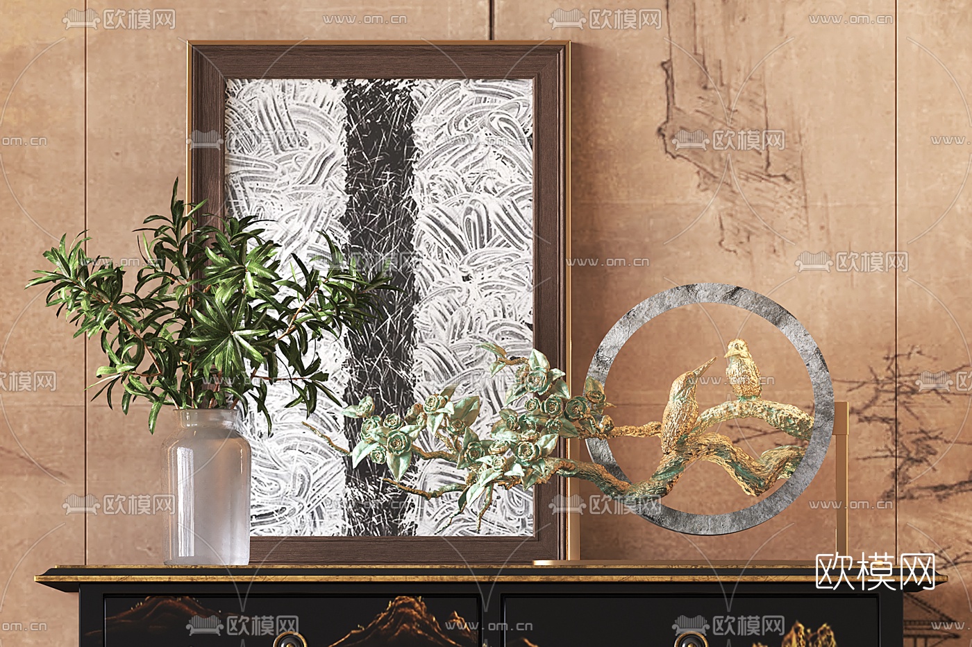 新古典轻奢斗柜3d模型下载（渲染图3）