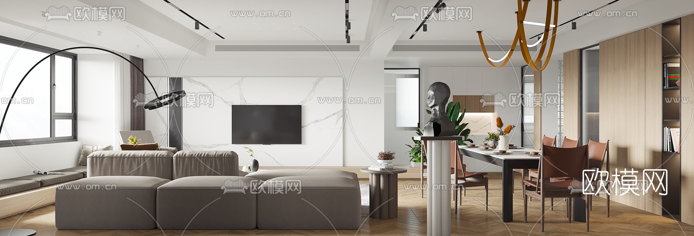 北欧客厅餐厅厨房3d模型