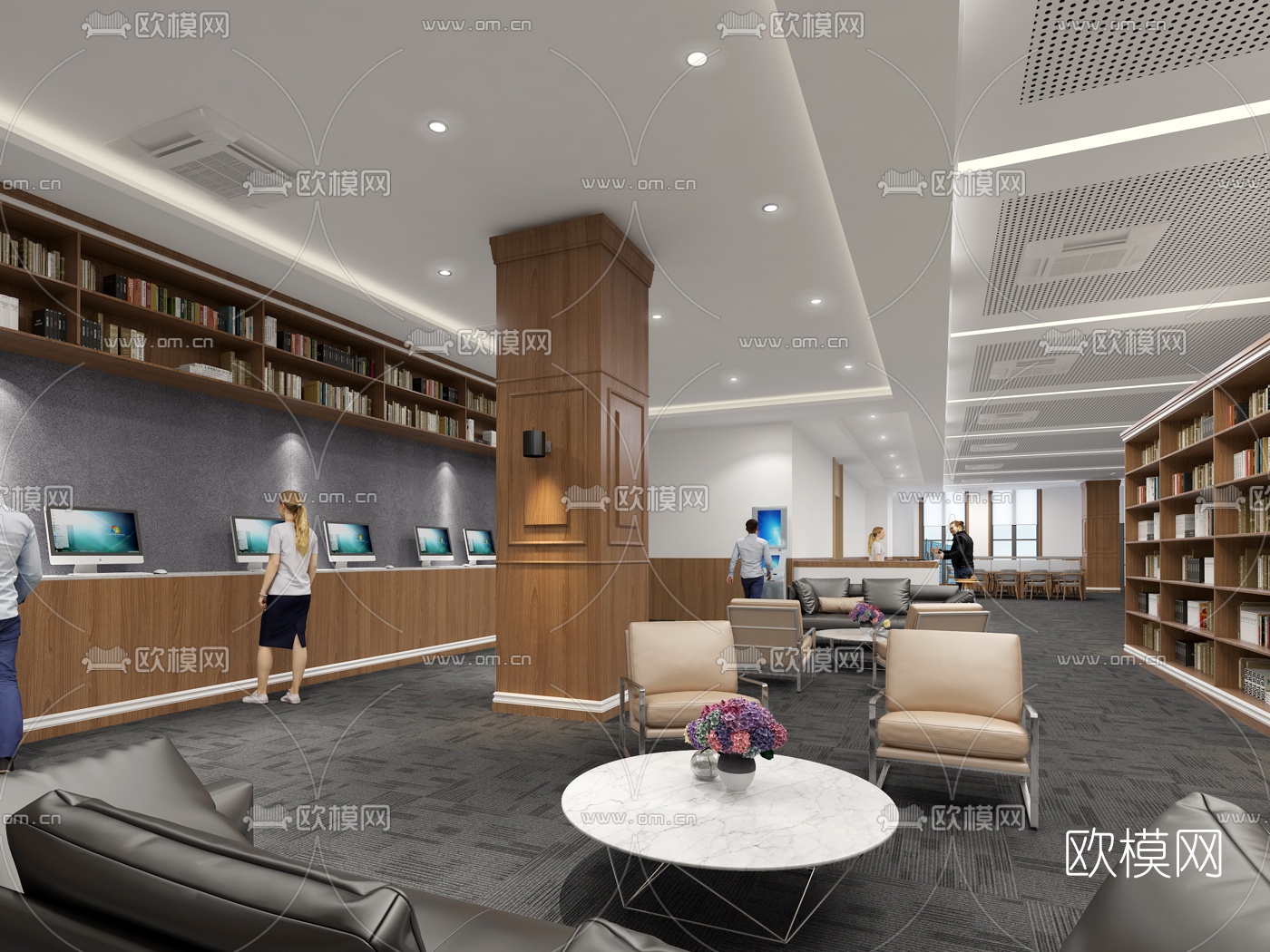 现代简约图书室3d模型