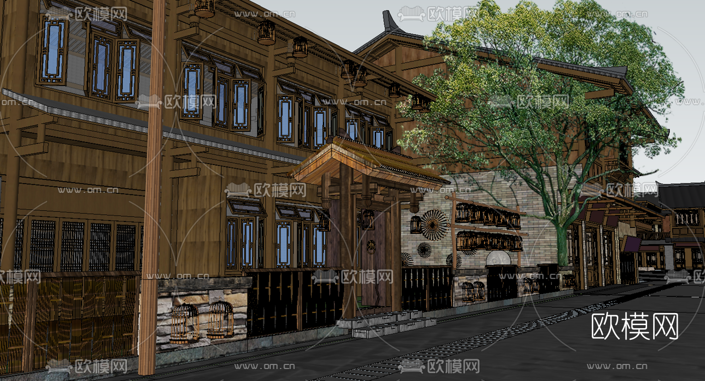 中式苗寨小镇su模型下载（渲染图3）