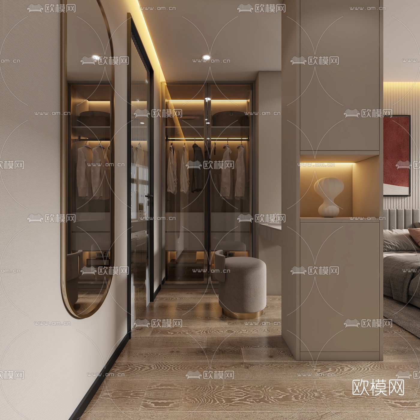 现代卧室主人房衣帽间3d模型