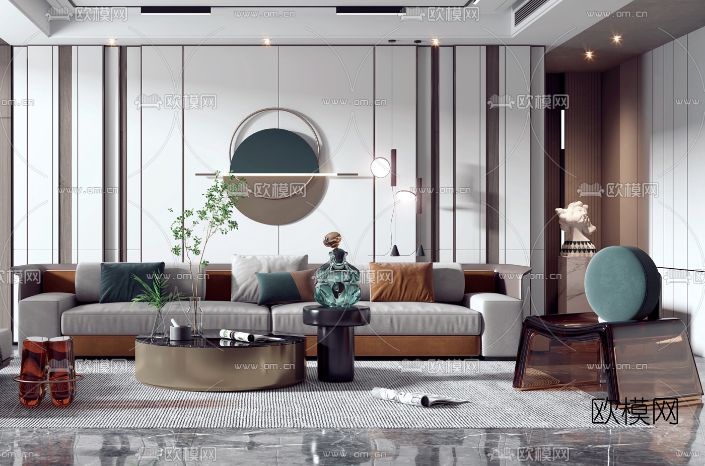 现代轻奢沙发组合3d模型下载（渲染图2）