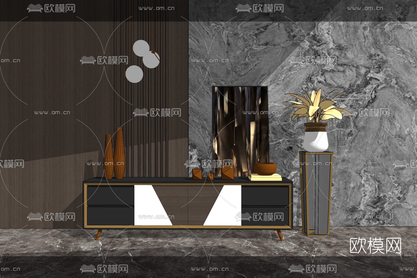 现代轻奢电视柜免费su模型