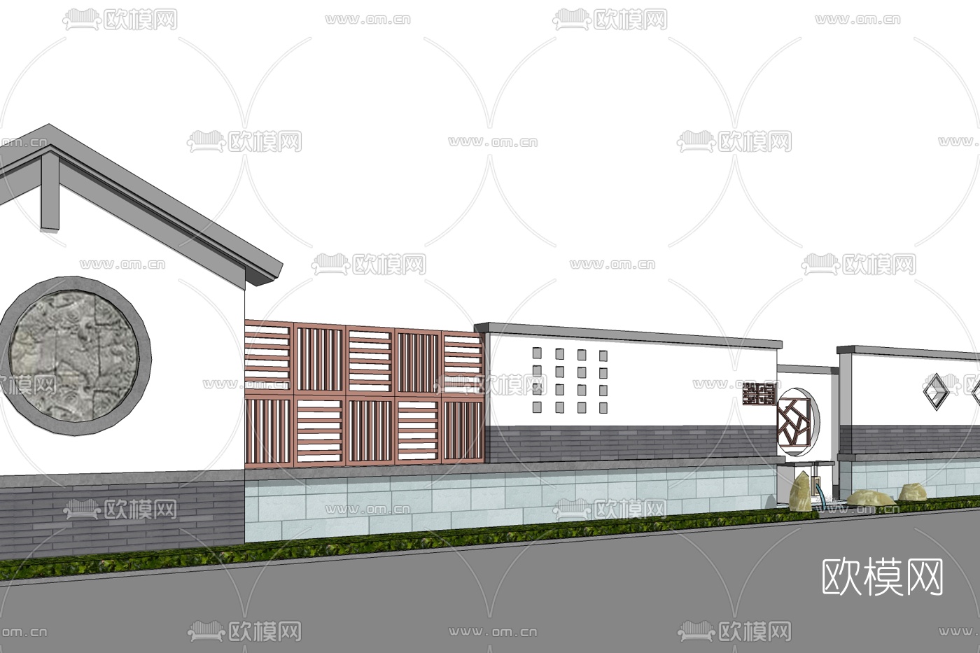 新中式景观墙免费su模型下载