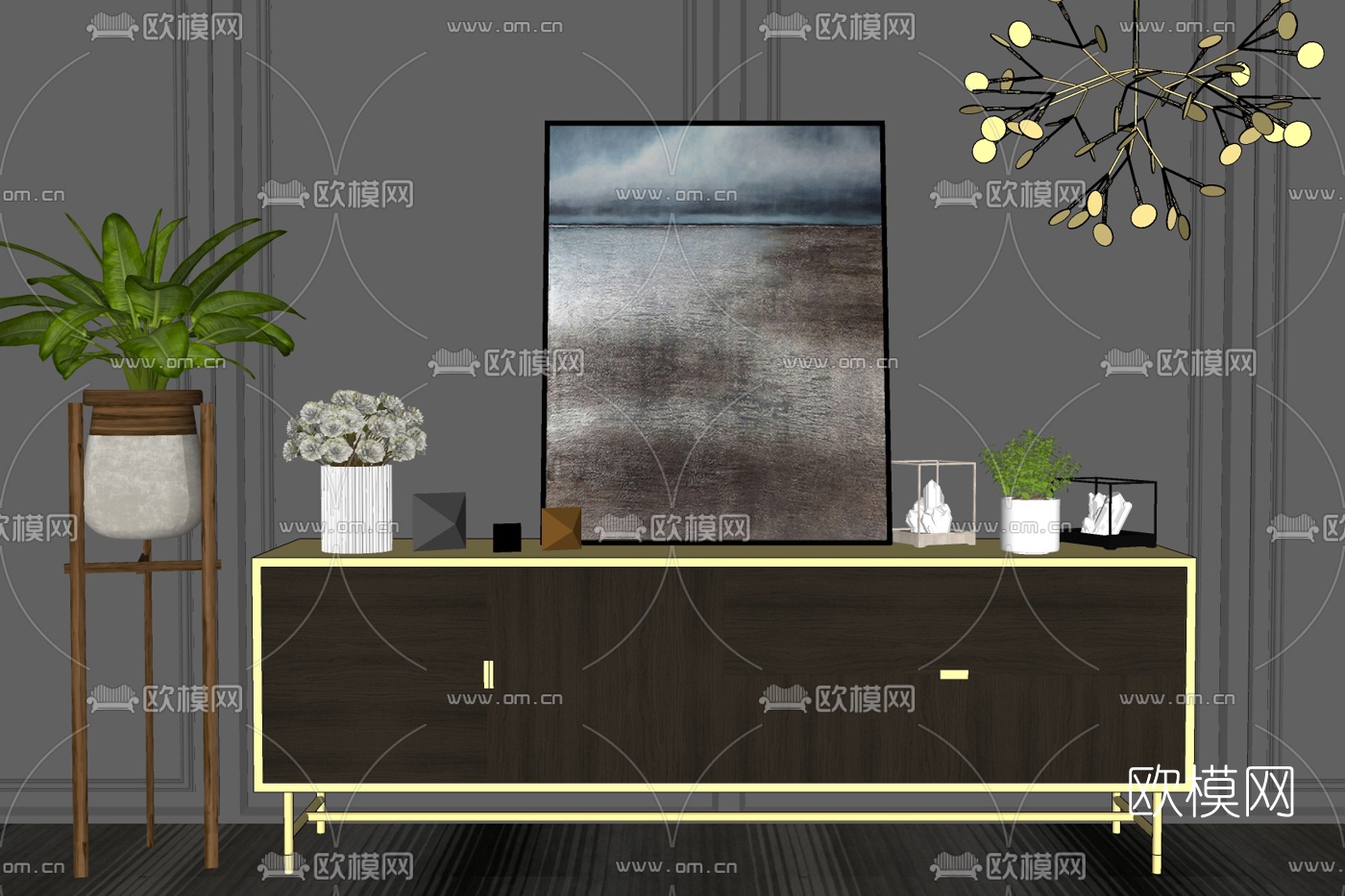 现代轻奢边柜免费su模型下载