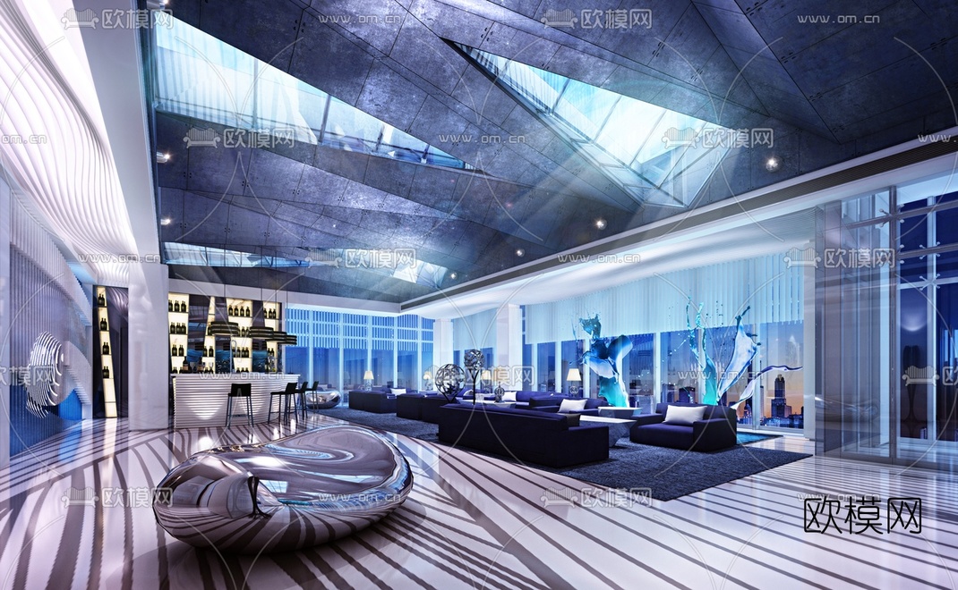 现代酒店大堂3d模型-免费3dmax模型库-欧模网