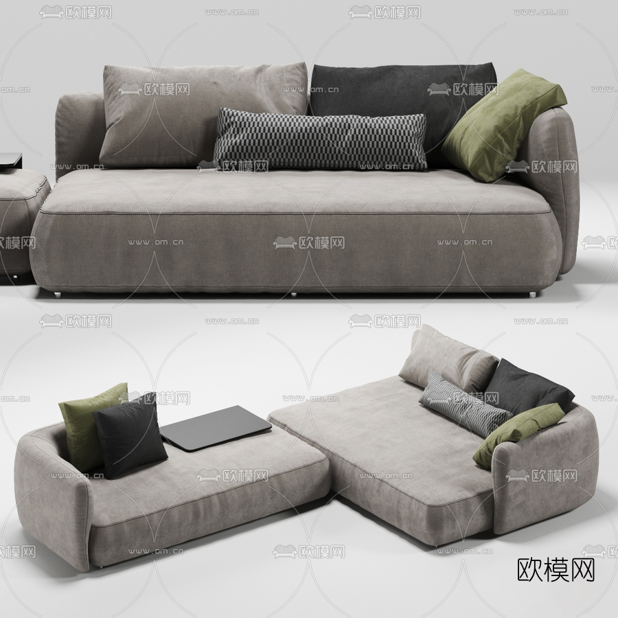 现代布艺多人转角沙发3d模型
