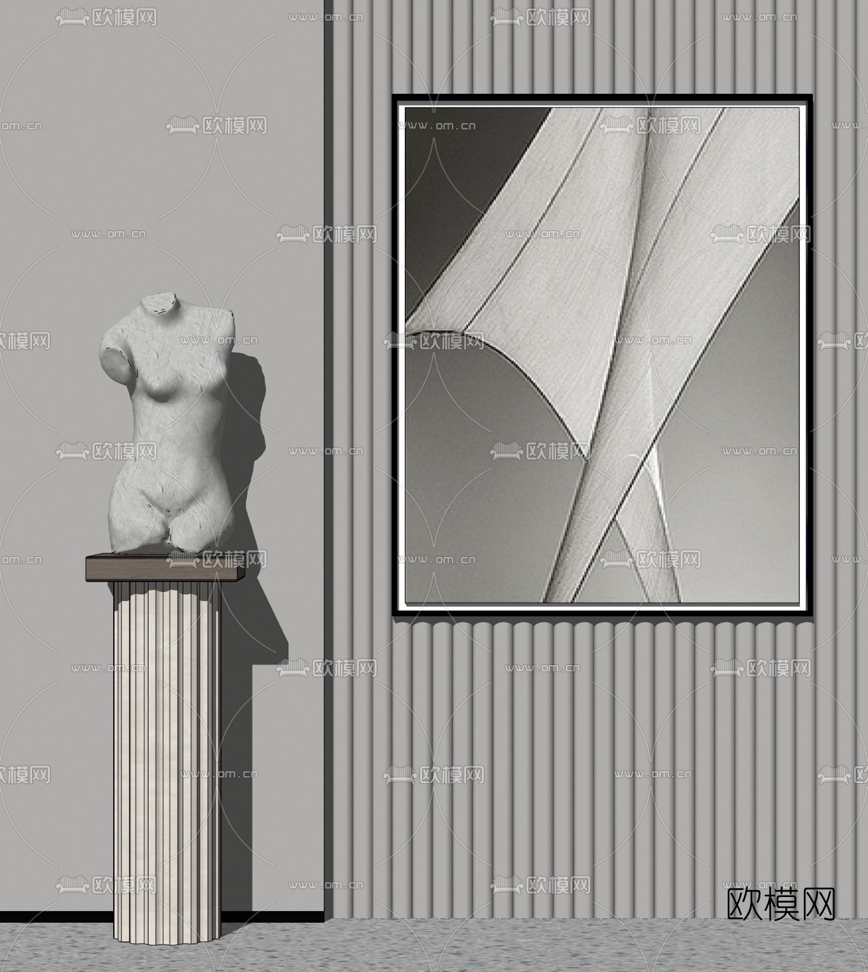 现代雕塑装饰画组合su模型