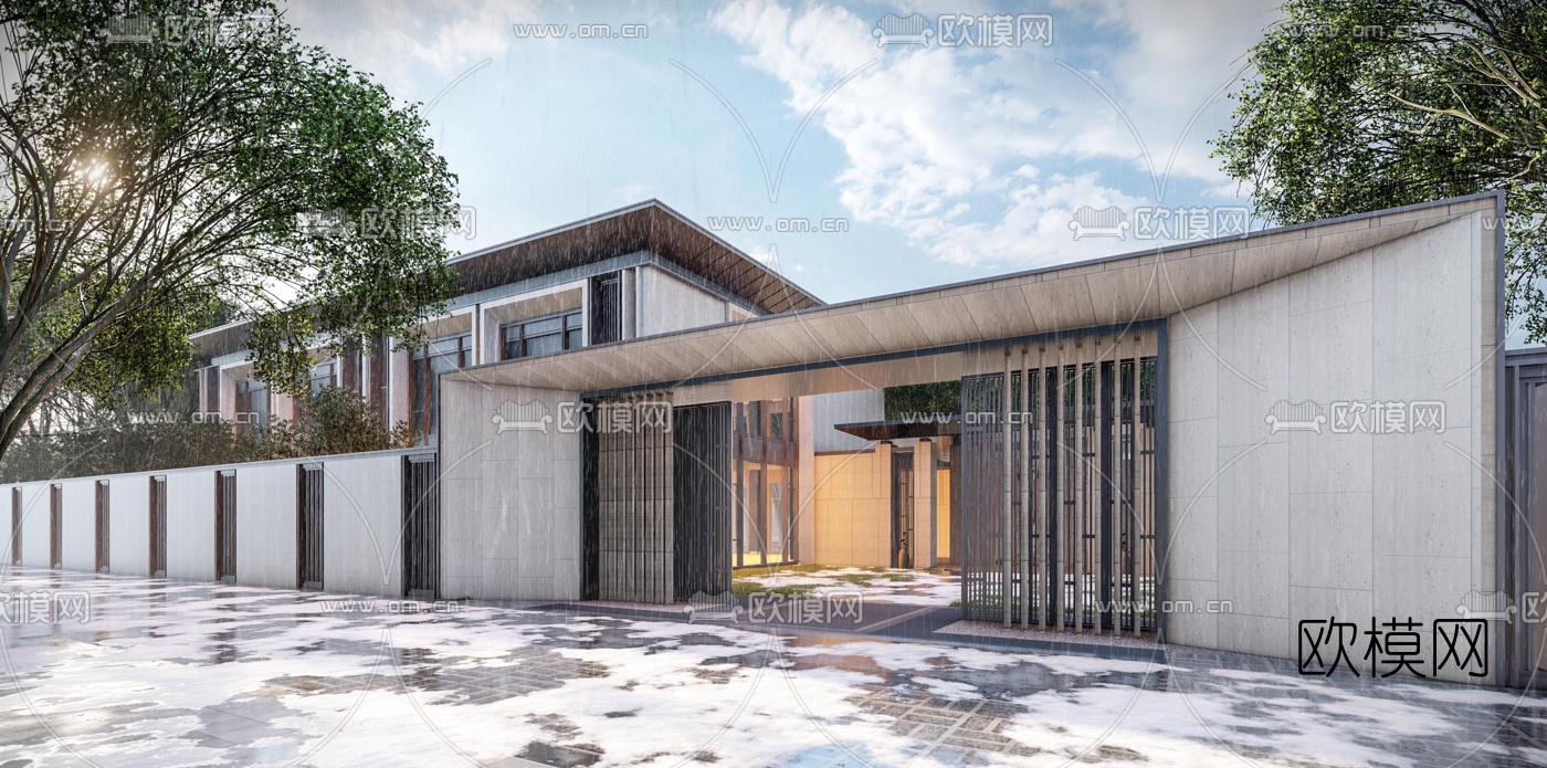 中式别墅外观su模型下载（渲染图3）