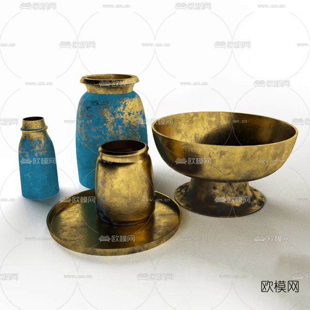 简欧金属复古器皿免费3d模型下载