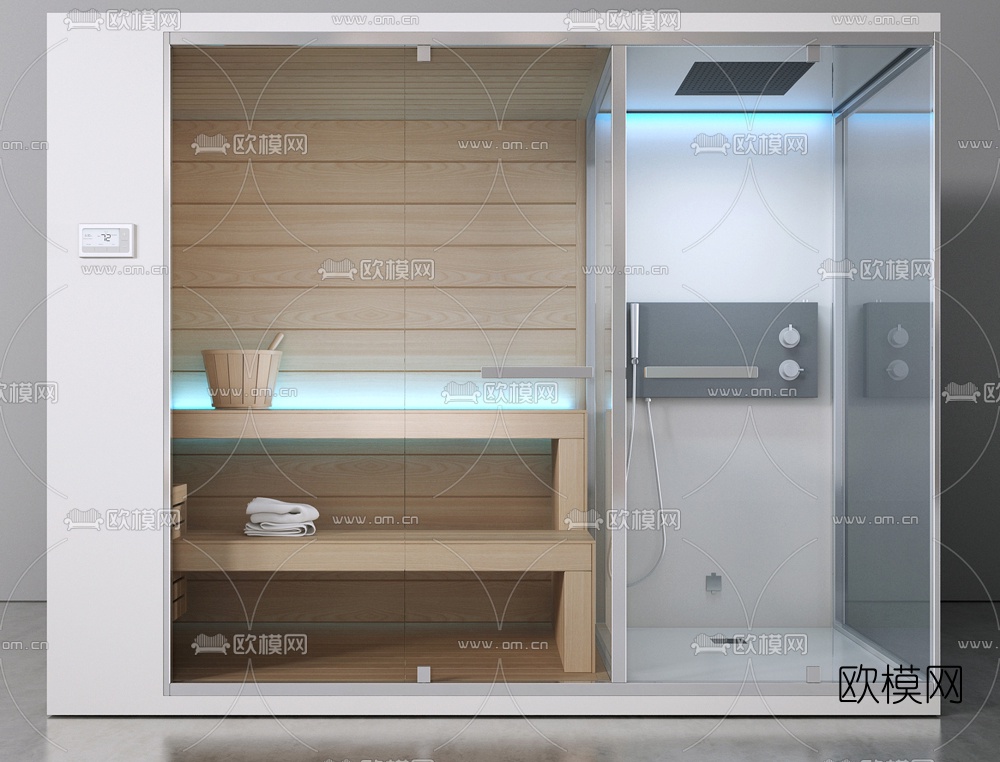现代桑拿房浴室3d模型下载（渲染图1）