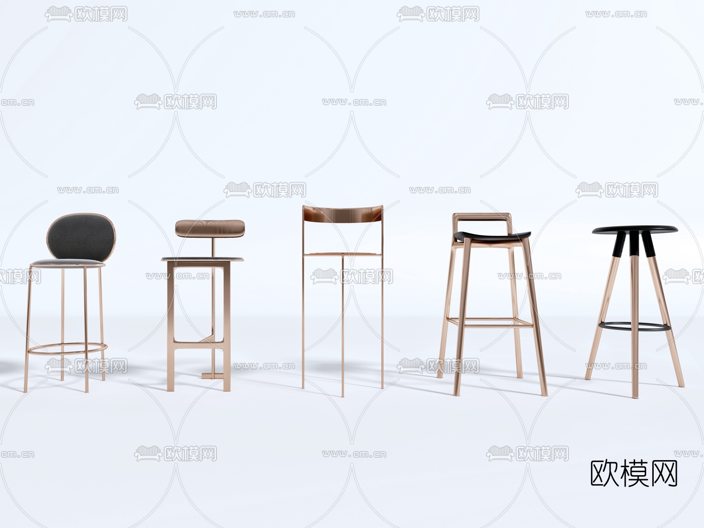 现代轻奢吧椅3d模型下载（渲染图1）