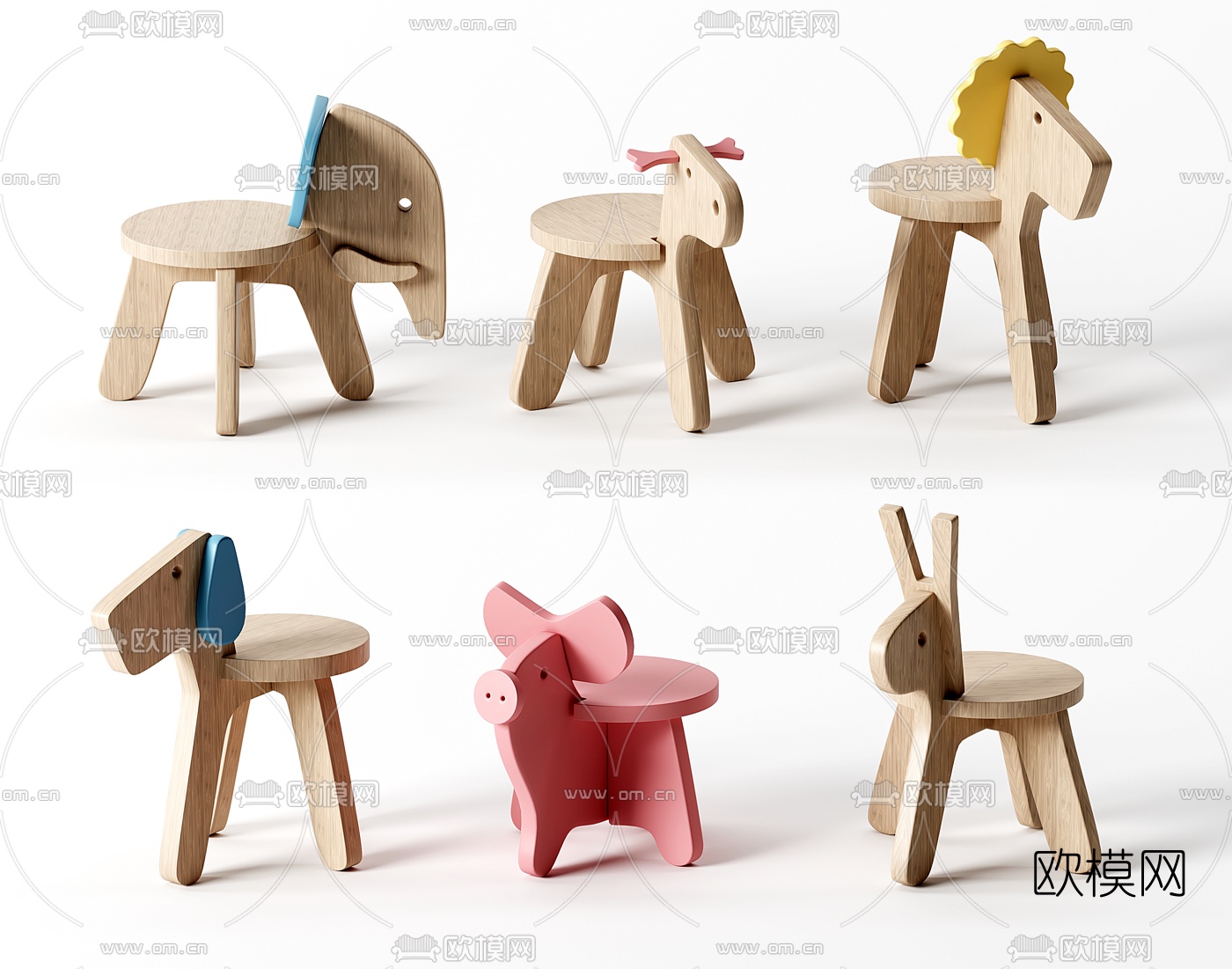 北欧卡通儿童座椅3d模型下载