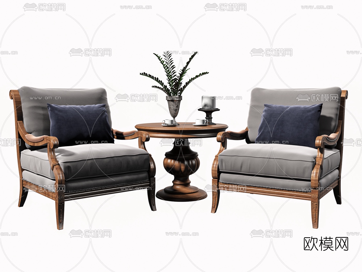 欧式皮革休闲椅3d模型下载（渲染图3）