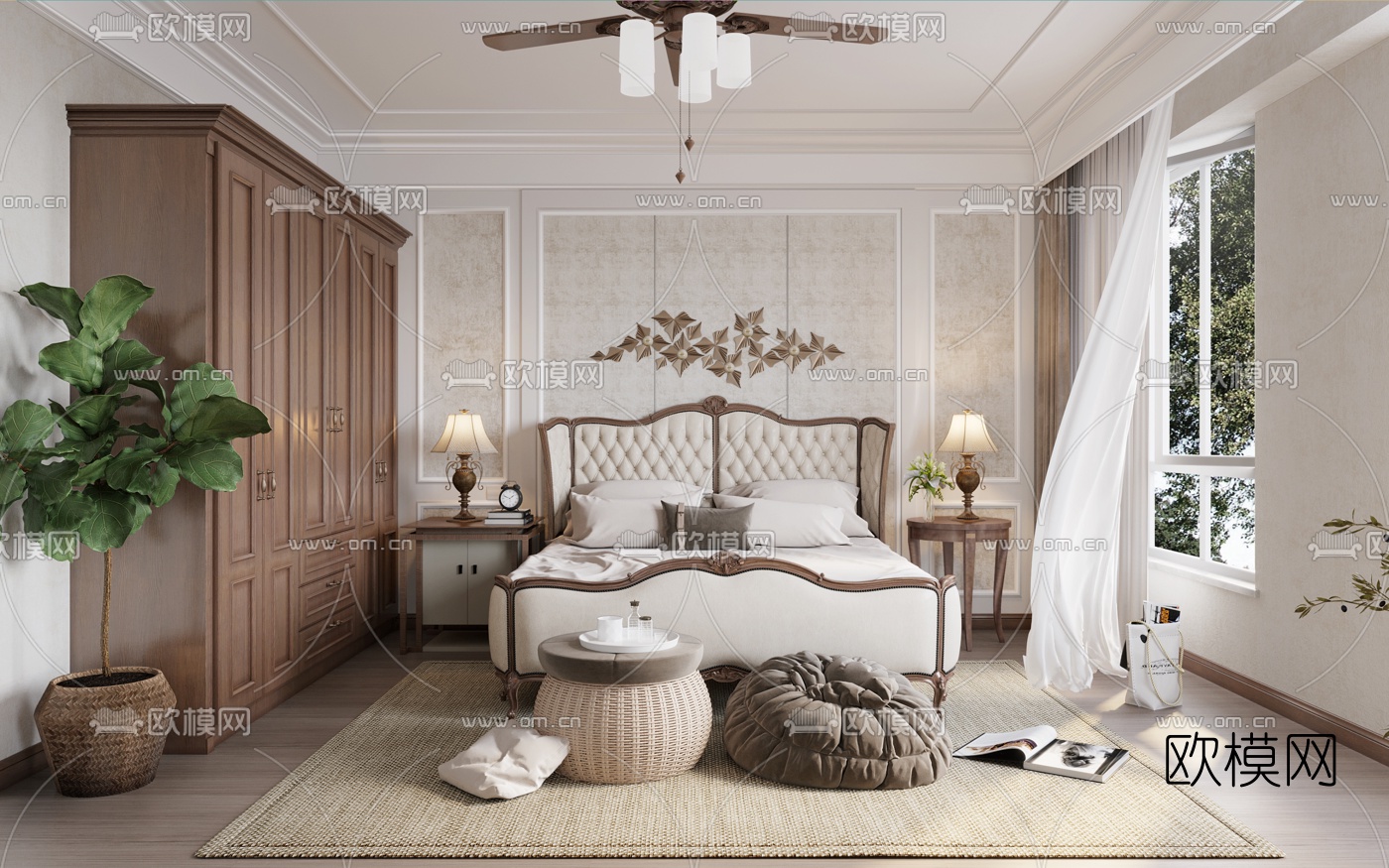 美式别墅客厅卧室3d模型下载（渲染图7）