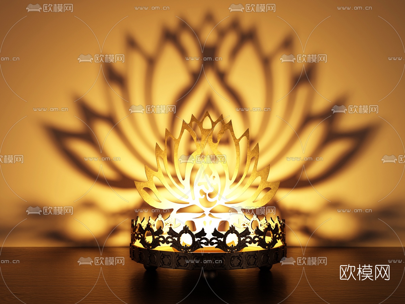 东南亚金属佛莲烛台灯3d模型下载（渲染图5）