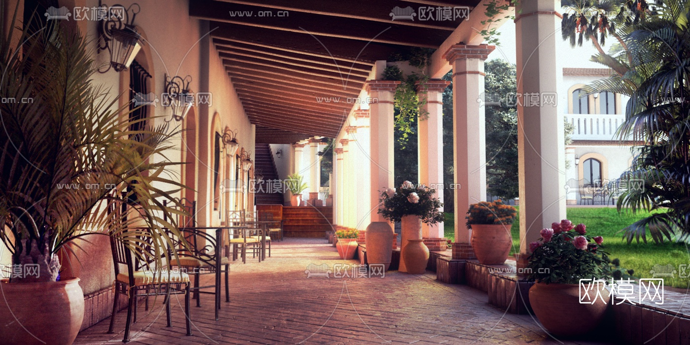 欧式庭院走廊3d模型下载