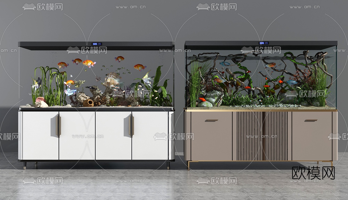 现代轻奢鱼缸水族箱3d模型