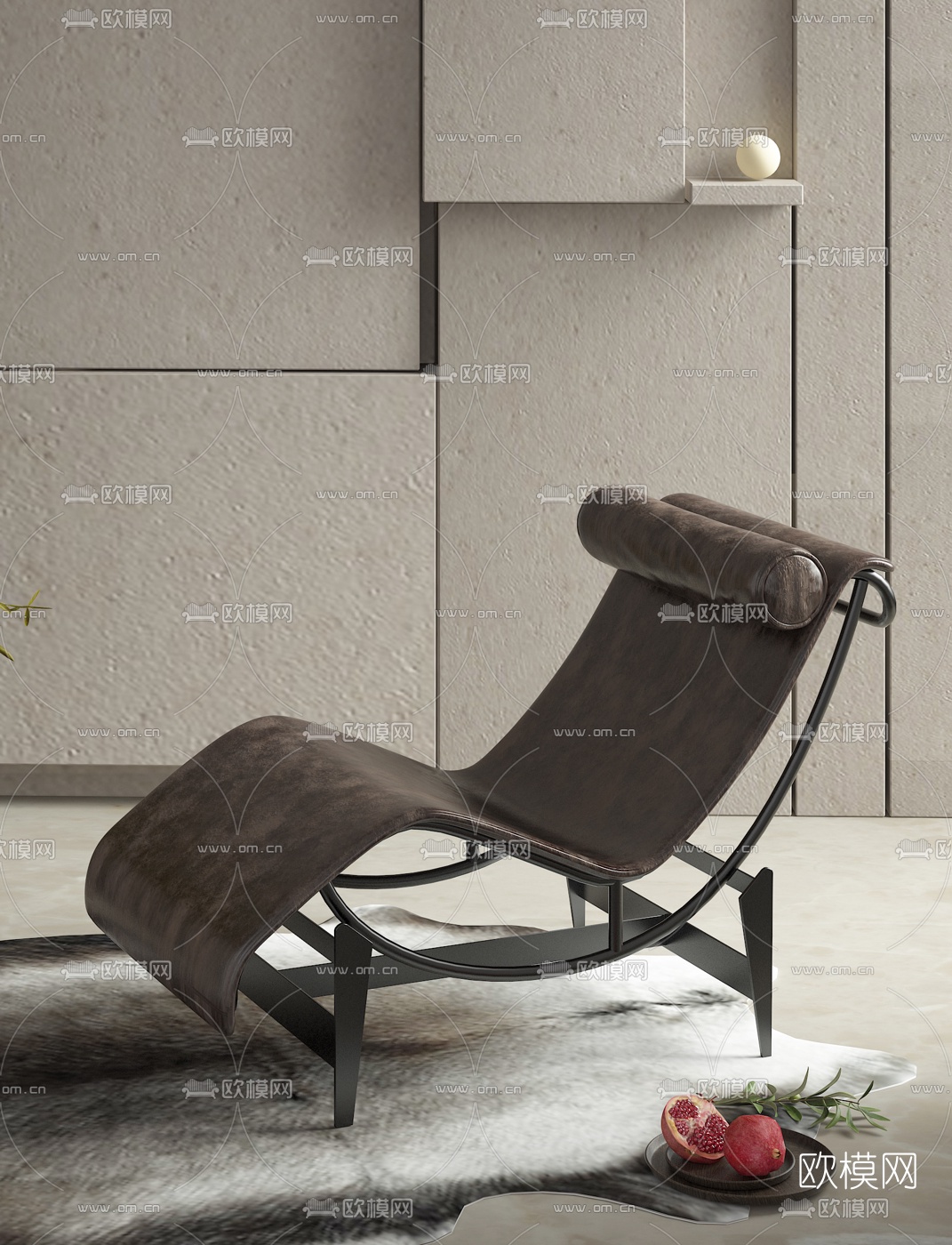 现代皮革躺椅3d模型下载（渲染图2）