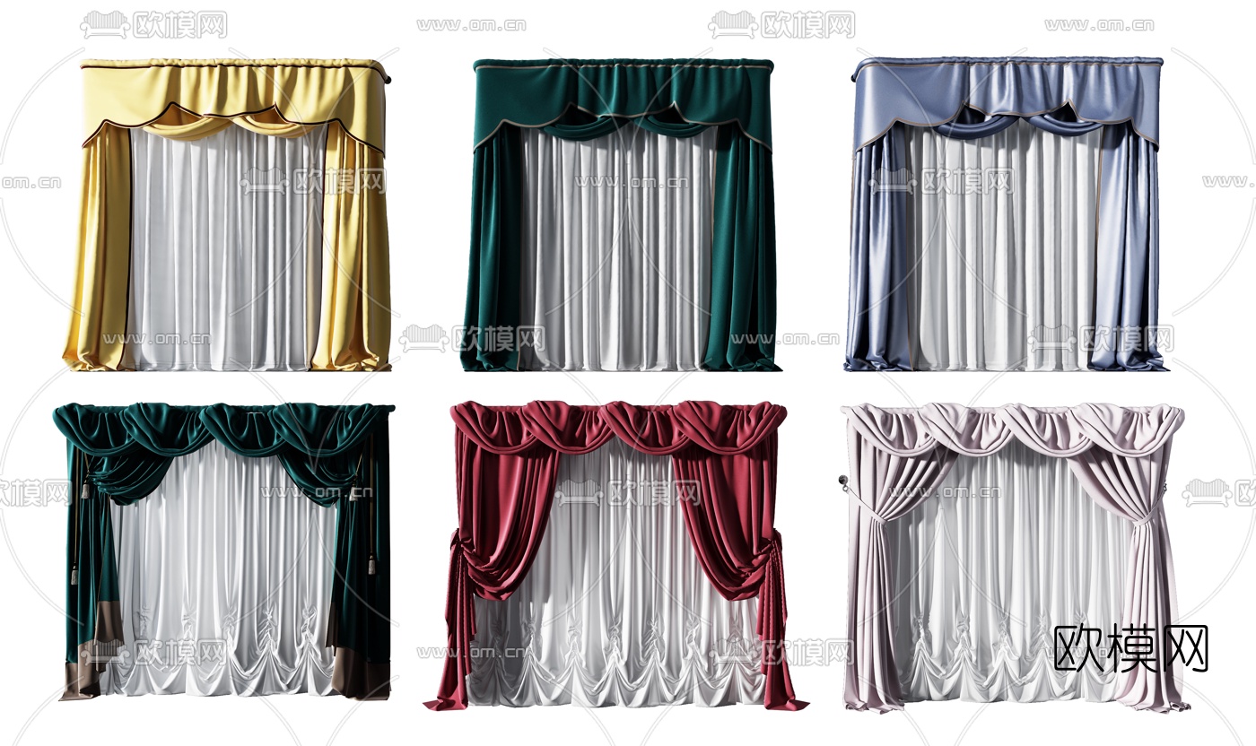 简欧布艺窗帘3d模型