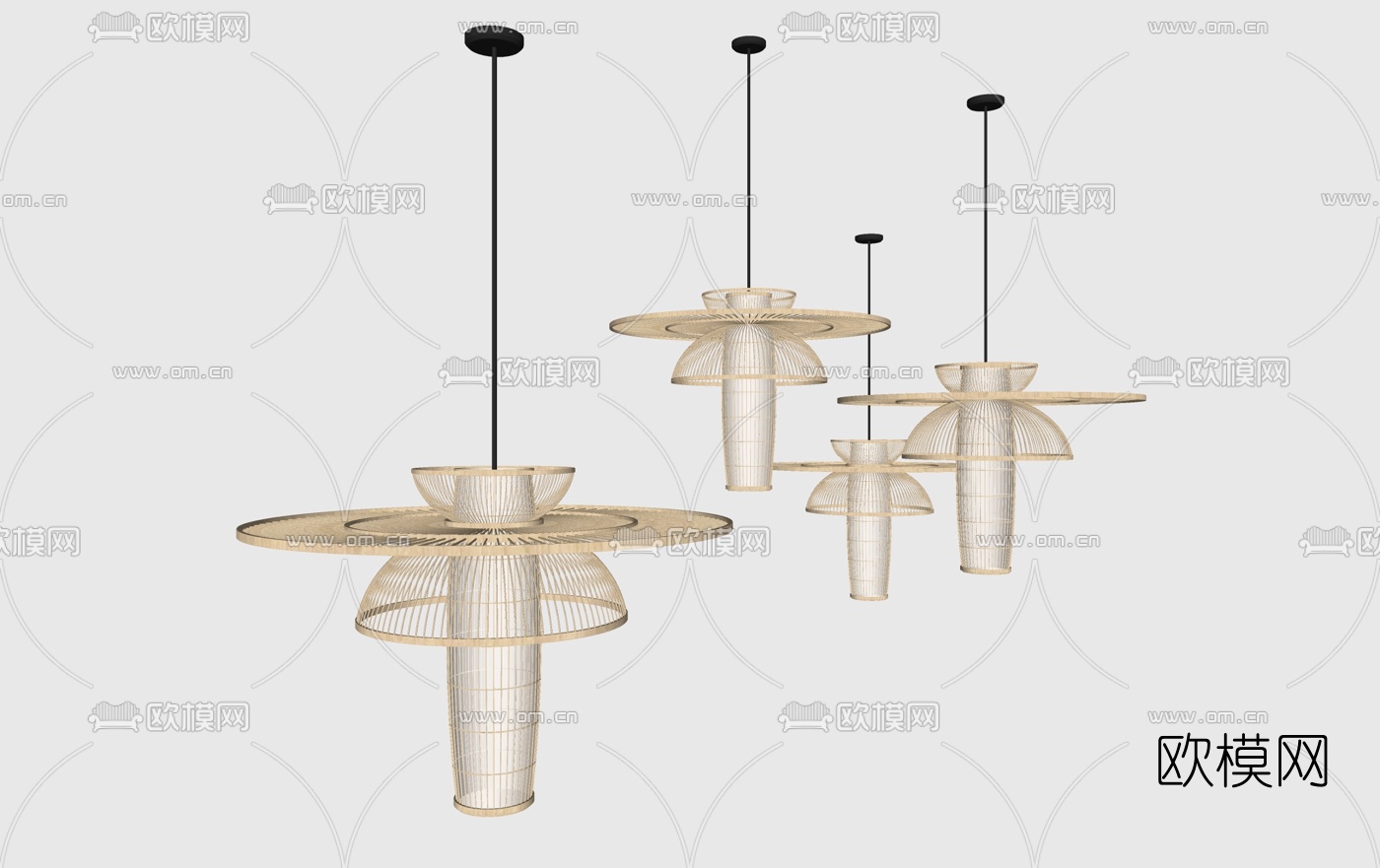东南亚藤编吊灯su模型下载