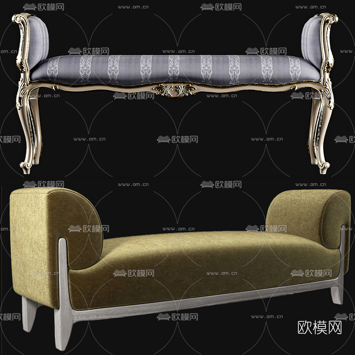 欧式沙发床尾凳3d模型下载