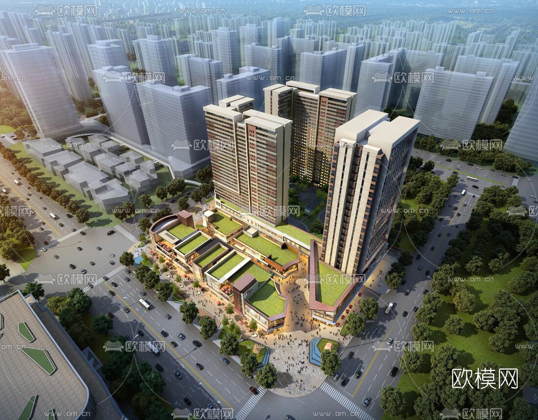 现代商业街su模型