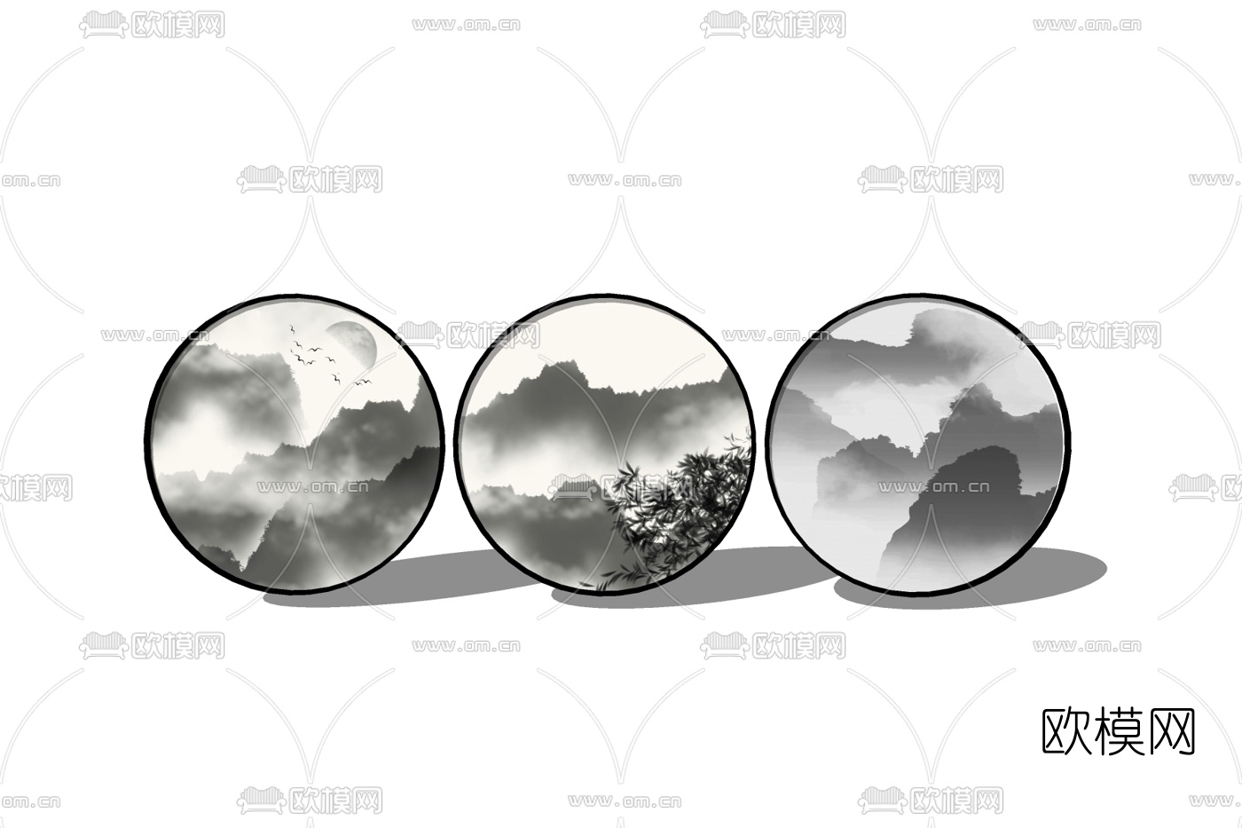 新中式风景装饰画免费su模型