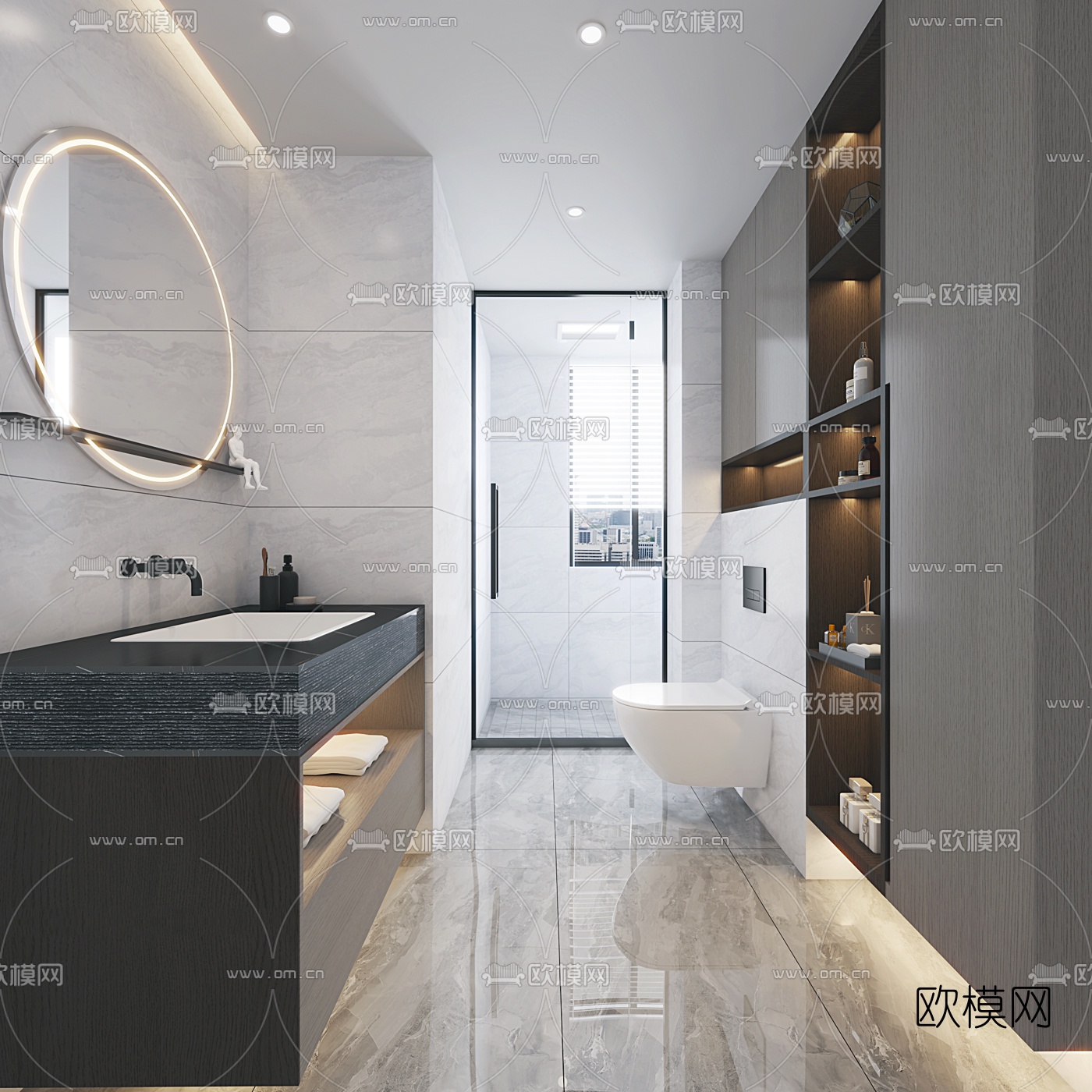 现代浴室卫生间3d模型-免费3dmax模型库-欧模网