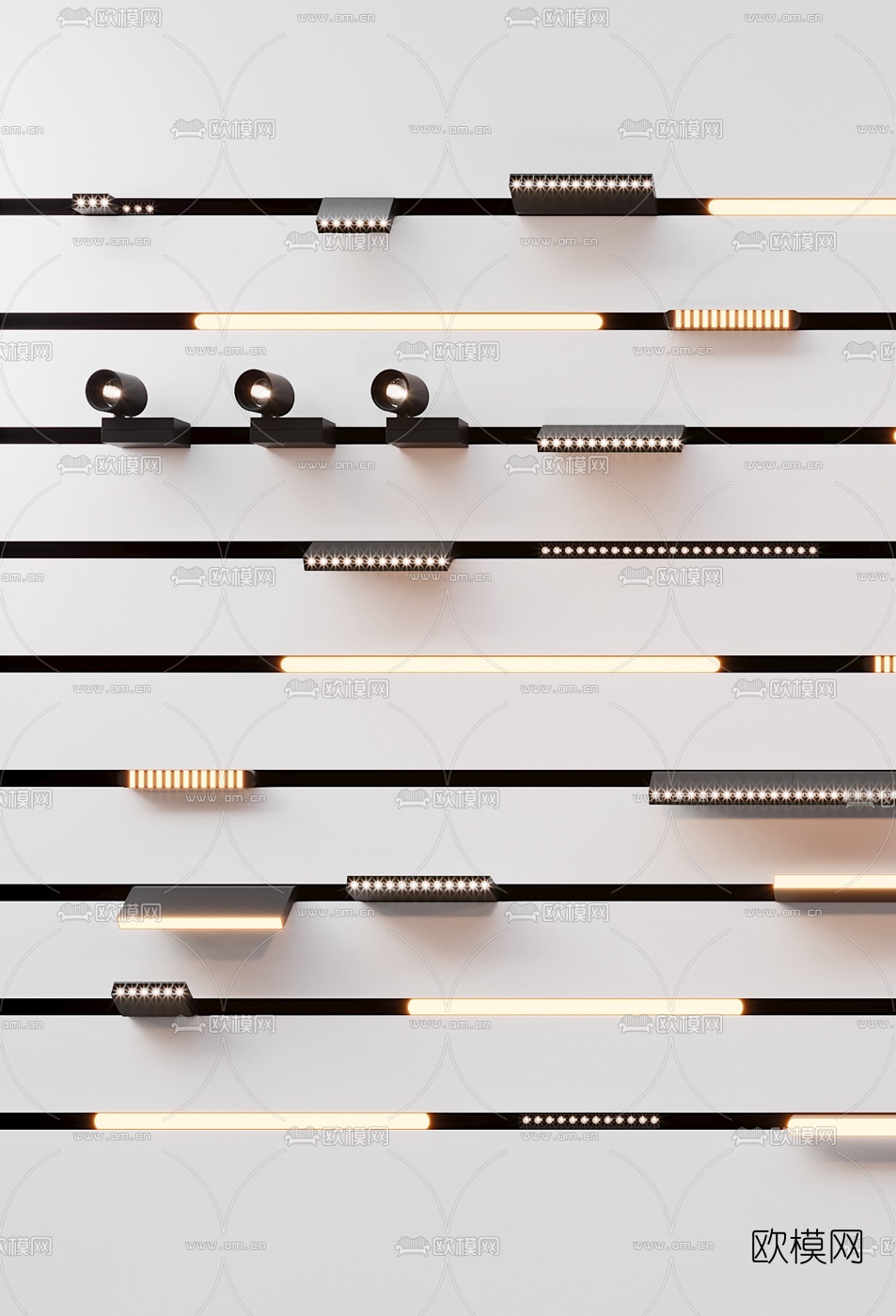 现代轨道灯射灯筒灯3d模型下载（渲染图2）