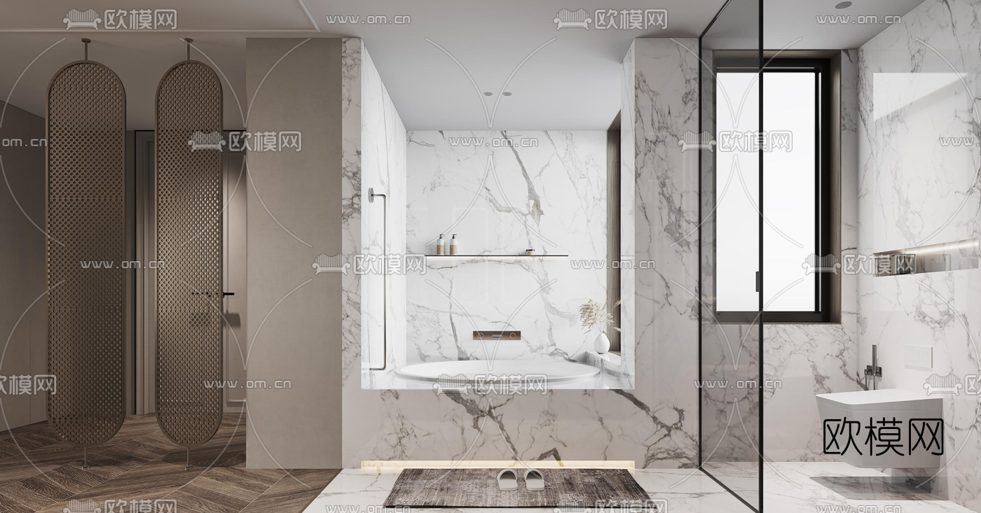 简欧卧室卫生间3d模型下载（渲染图3）