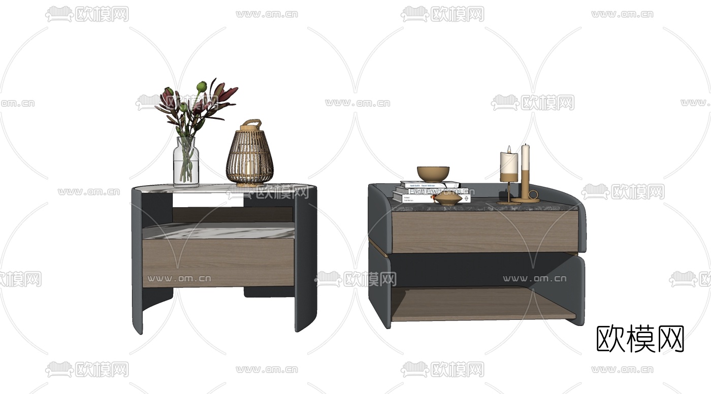 现代轻奢床头柜su模型下载