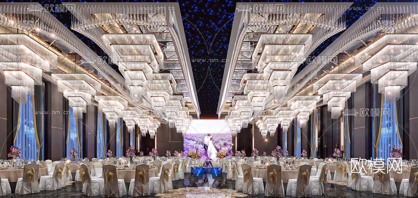 现代轻奢酒店宴会厅3d模型