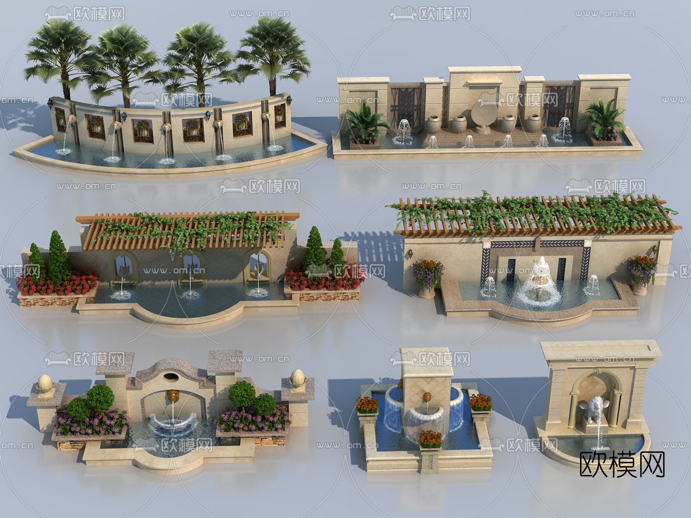 简欧喷泉水景小品3d模型下载