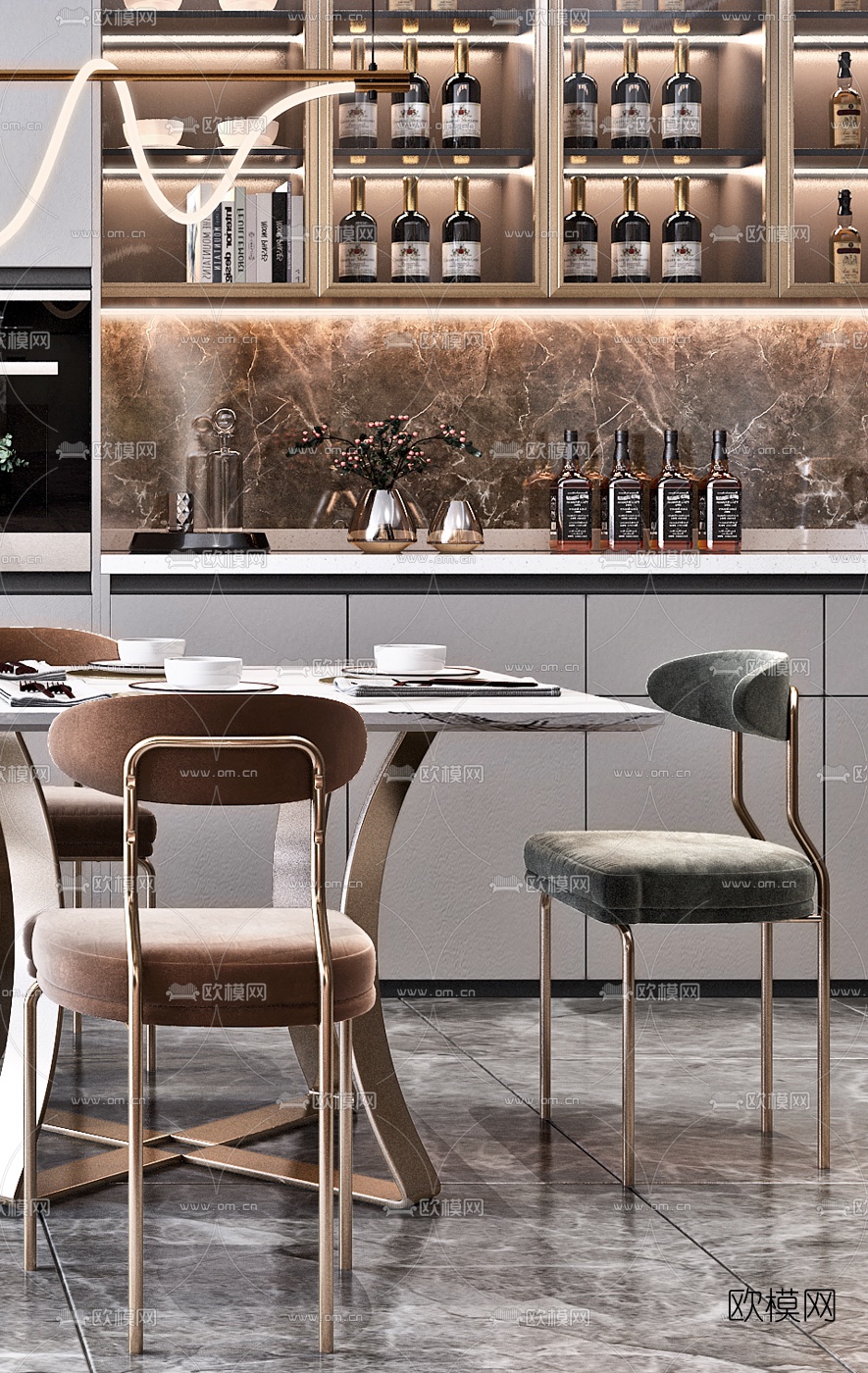 现代轻奢餐桌椅3d模型下载（渲染图4）