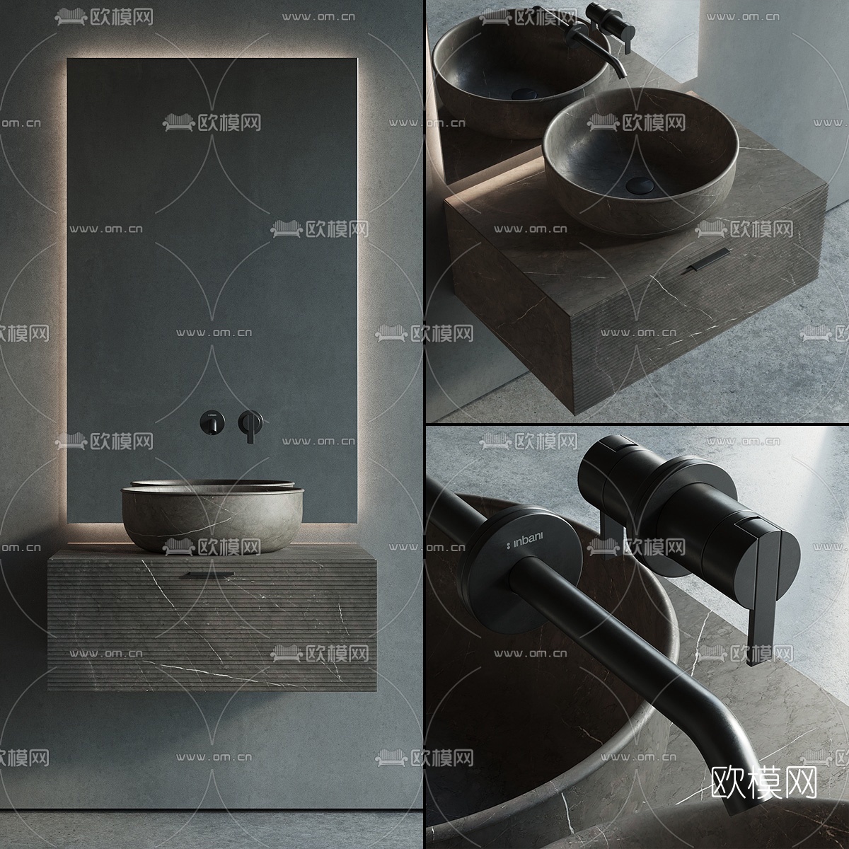 现代台盆洗手台3d模型下载（渲染图1）