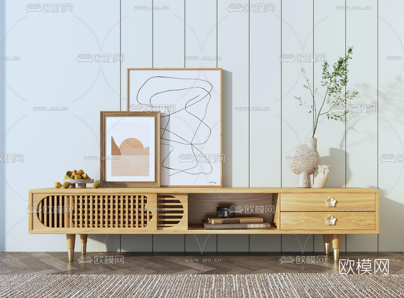 北欧实木电视柜3d模型下载