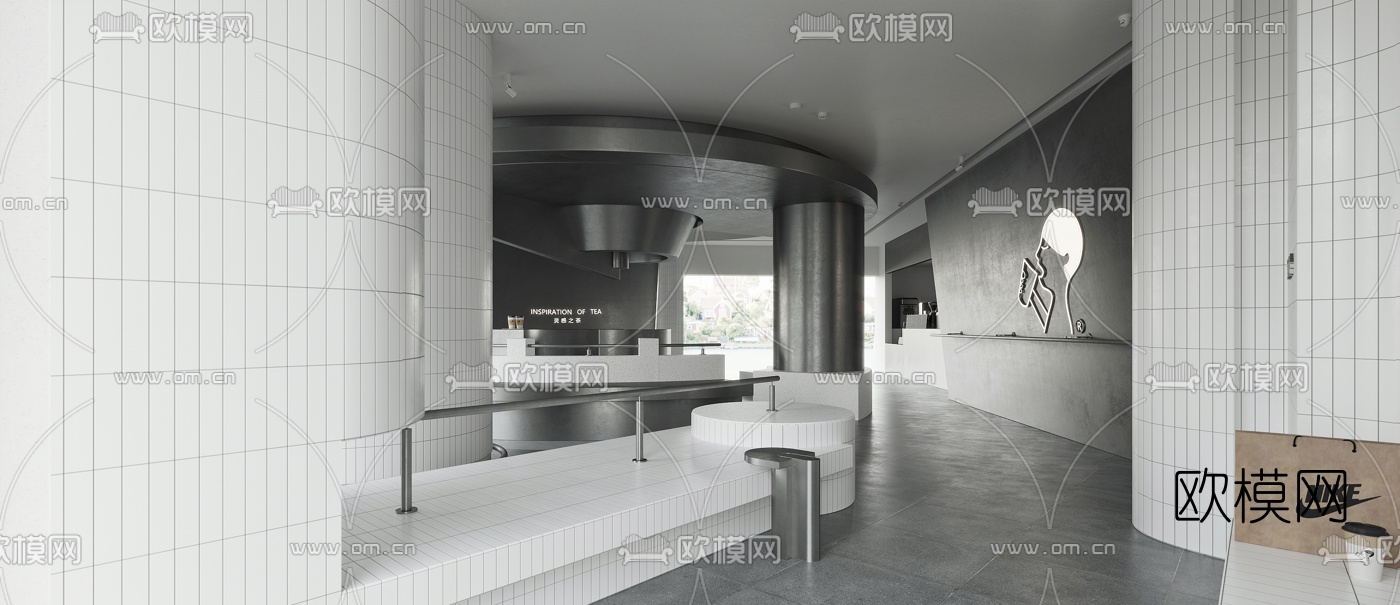 现代高级灰咖啡店3d模型