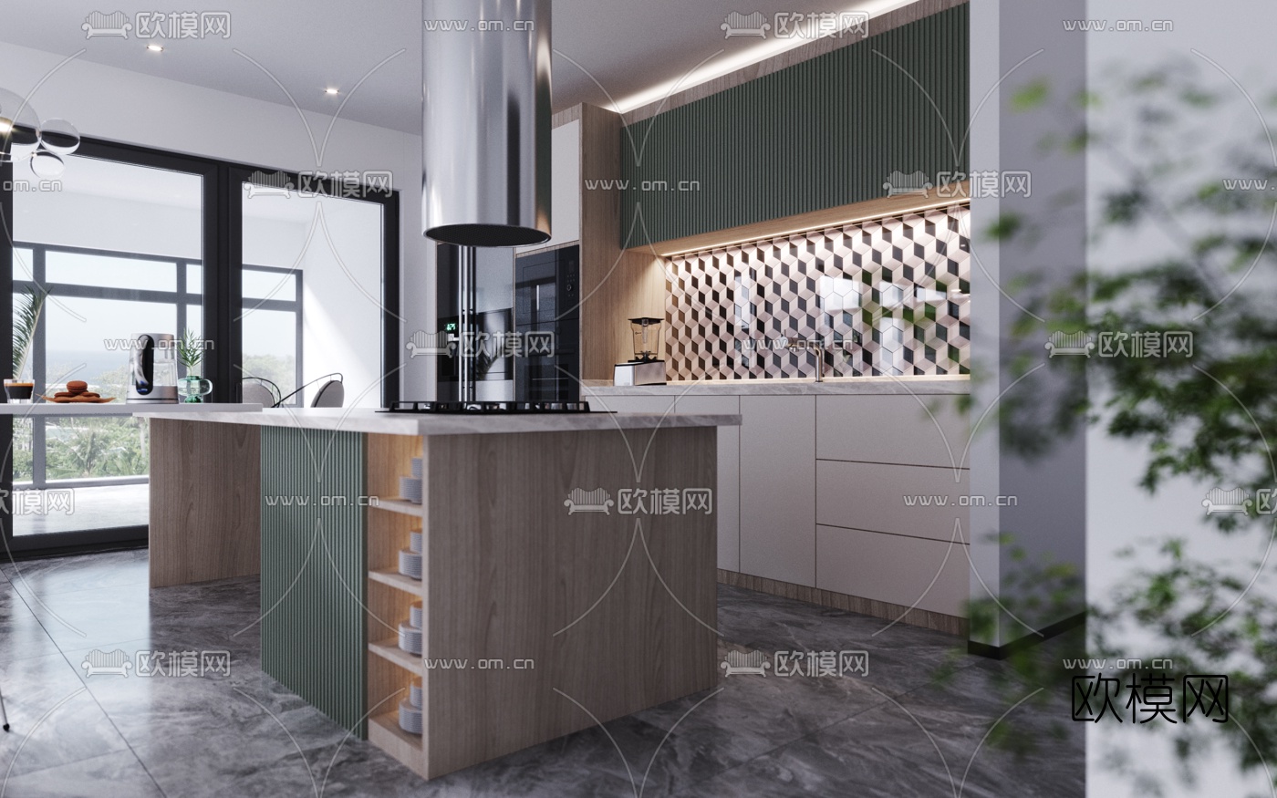现代简约厨房吧台3d模型