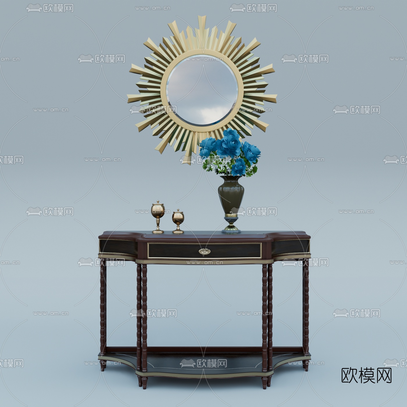 欧式实木端景柜su模型下载（渲染图1）