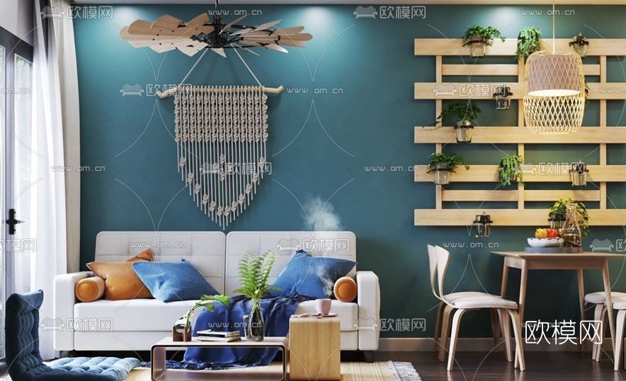 北欧公寓客厅餐厅su模型下载（渲染图1）