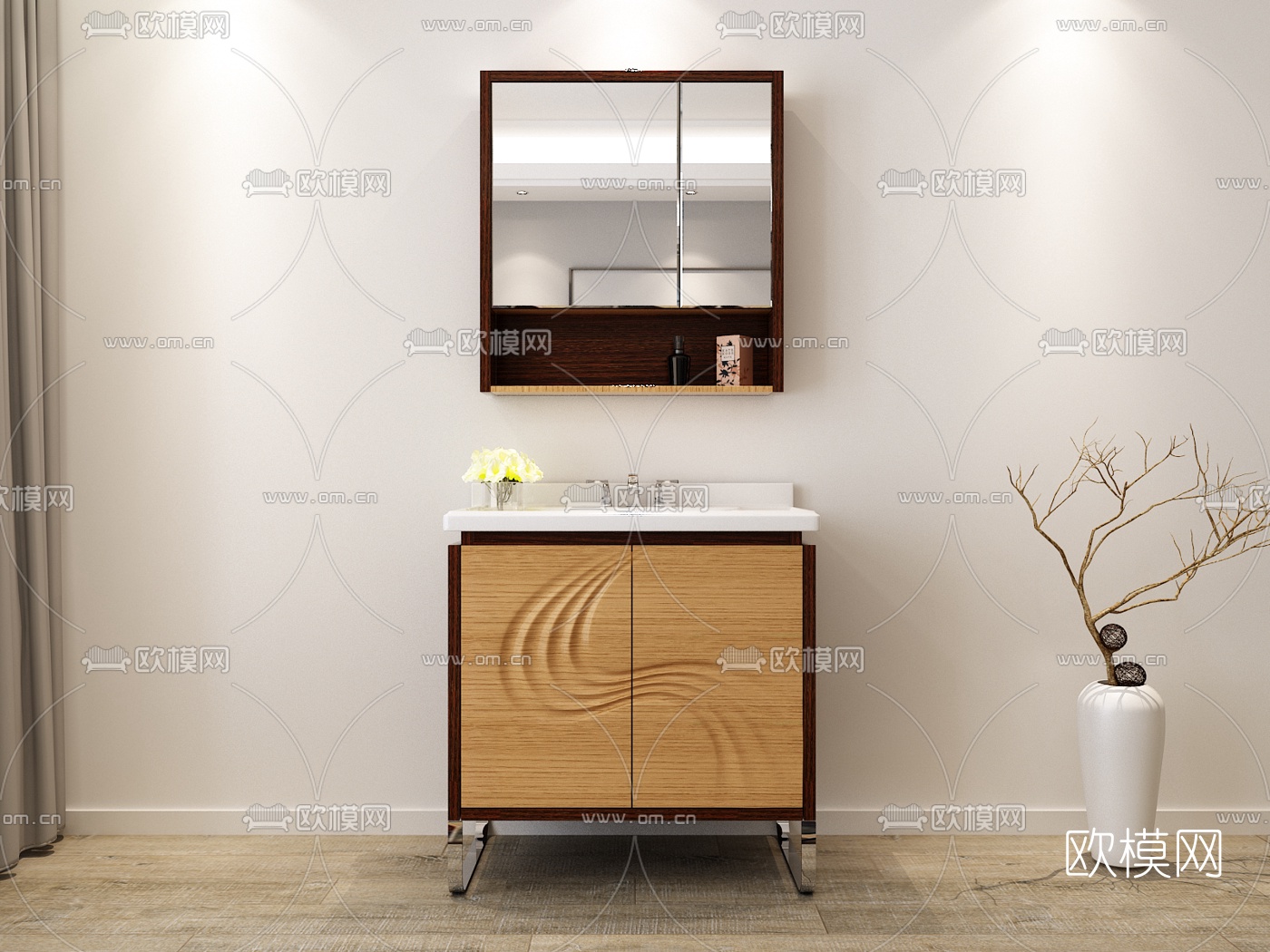 北欧浴室柜免费3d模型下载（渲染图2）