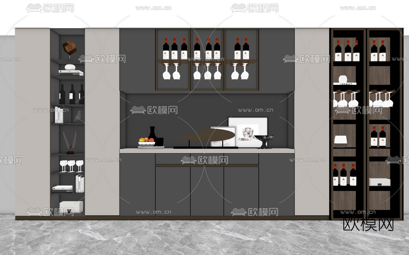现代酒柜su模型下载（渲染图2）