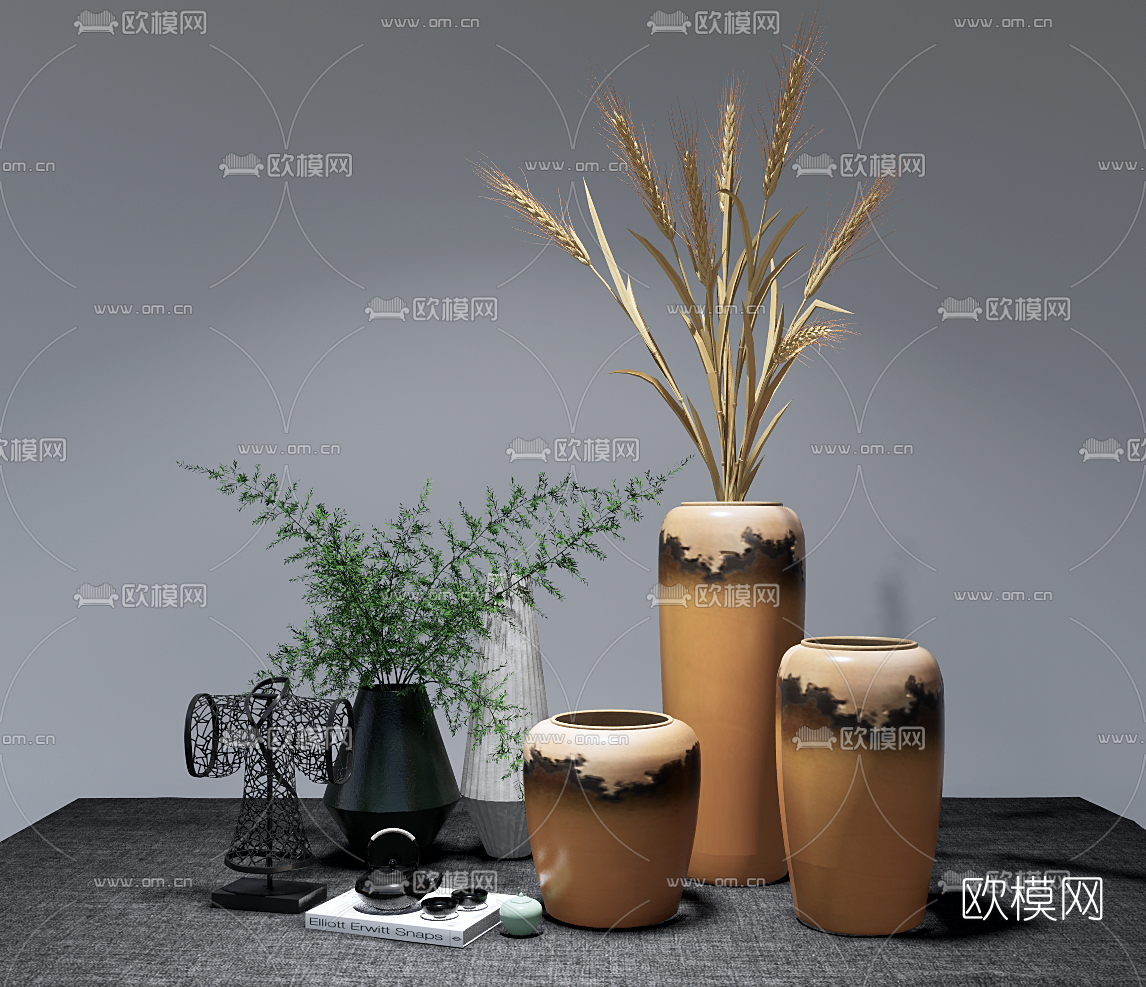 新中式陶瓷花瓶摆件su模型下载（渲染图1）