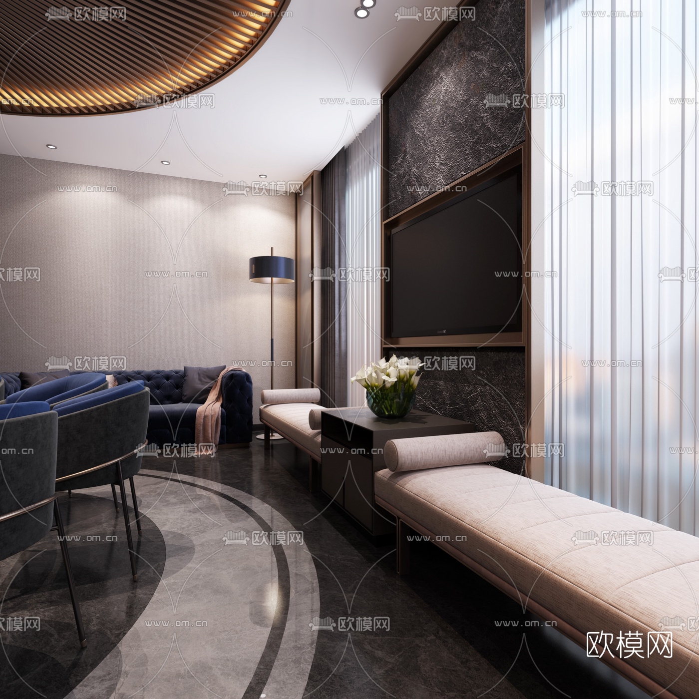 现代轻奢酒店餐厅包房3d模型